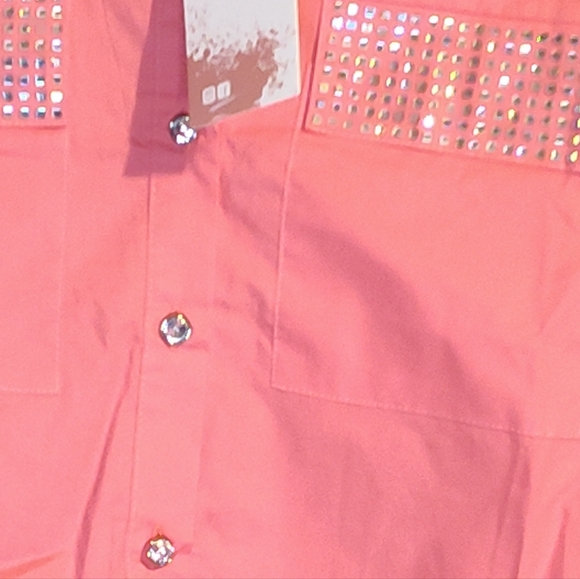 Long Sleeve Collar Rhinestones Cropped Top - Picture 4 of 9